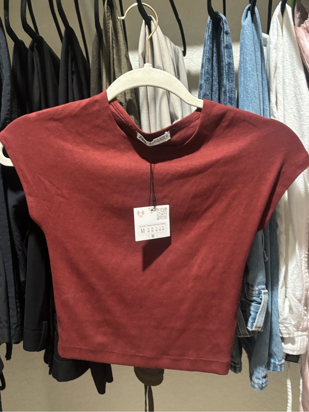 Zara Rust Red Cropped Knit Tee - Picture 2 of 4